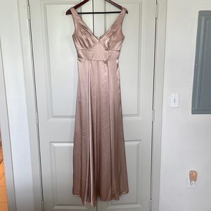 Charmeuse Tank V-Neck Bridesmaid Dress with Slit-Sand